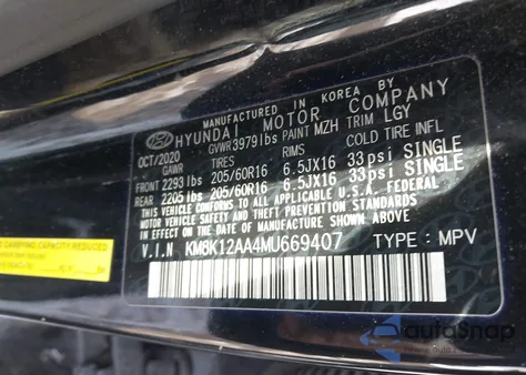 2021 Hyundai Kona Se z USA, uszkodzony, nr VIN KM8K12AA4MU669407